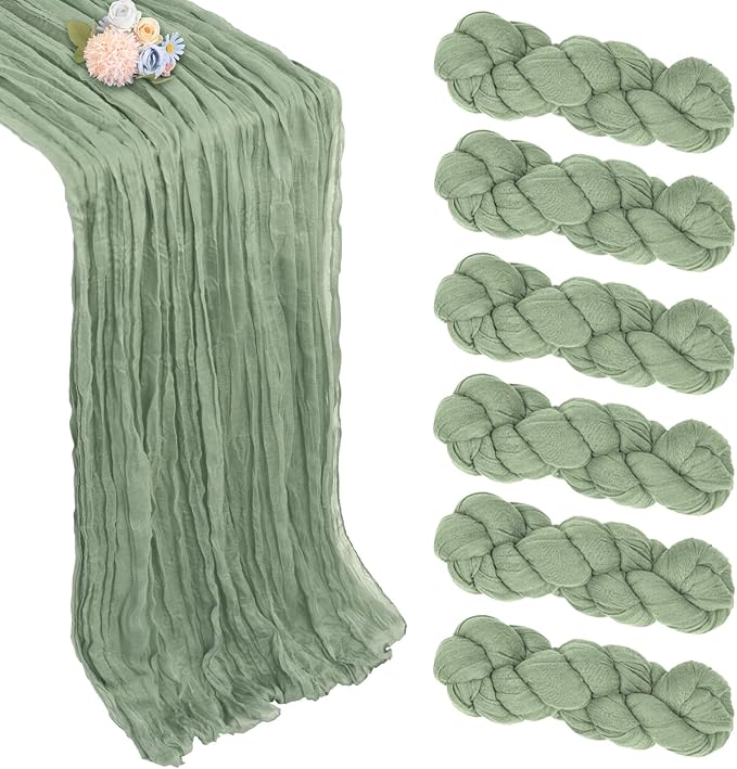 6 Pack Sage Green Cheesecloth Table Runner 35 x 120 Inch | Boho Gauze Cheese by Pepmily