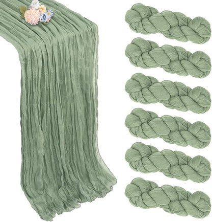 6 Pack Sage Green Cheesecloth Table Runner 35 x 120 Inch | Boho Gauze Cheese by Pepmily