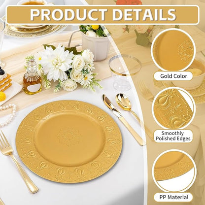 PROY 100 Pcs Gold Charger Plates Bulk, Premium Gold Chargers for Dinner Plates, Table Chargers for Table Setting, Wedding