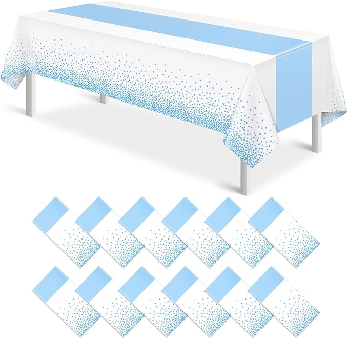 12Pcs White Light Blue Tablecloth Party Decorations, Plastic White Table Cloth by MASHAN