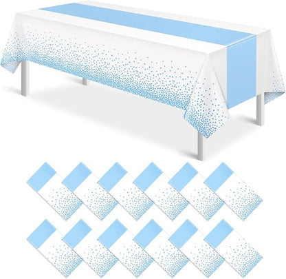 12Pcs White Light Blue Tablecloth Party Decorations, Plastic White Table Cloth by MASHAN