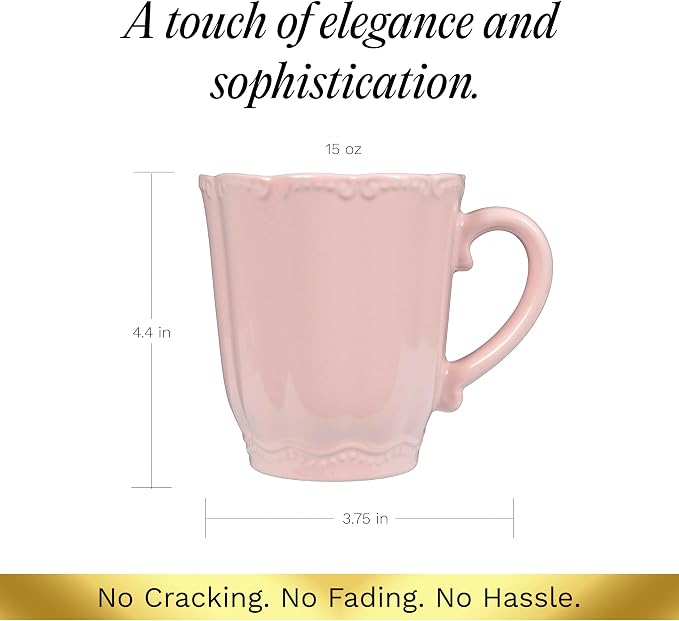 SANGO Bethany Pink Mugs Set of 4, 15 oz Stoneware Pink Coffee Mugs, Vibrant - Image 7