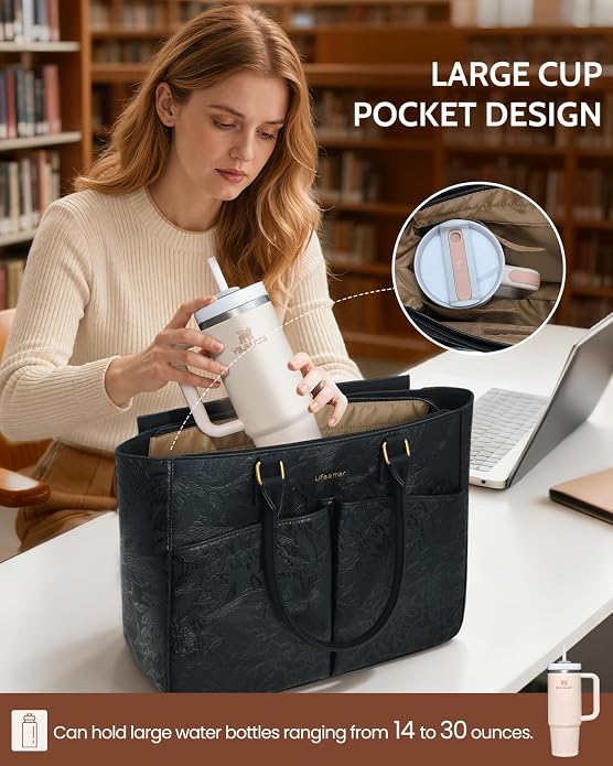 Laptop Tote Bag for Women, Leather Work Tote - Image 5