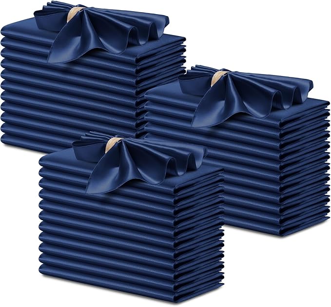 P Pothuiny 50 Pcs Navy Blue Satin Napkins 17 x 17 Inch, Satin Cloth Napkins | by P+Pothuiny
