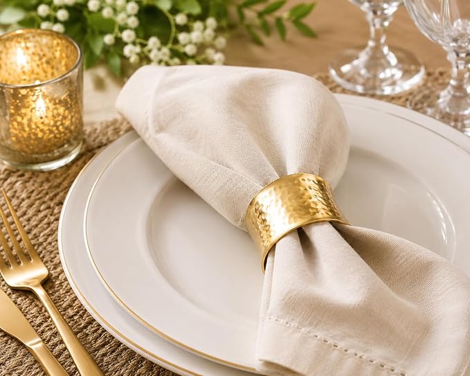 ITOS365 Gold Napkin Rings Set of 12, Handmade Hammered Metal Napkin Ring Holders - Image 5