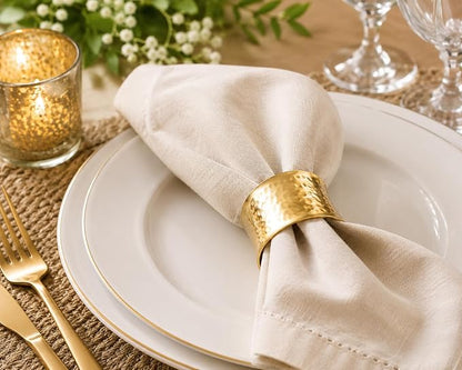 ITOS365 Gold Napkin Rings Set of 12, Handmade Hammered Metal Napkin Ring Holders - Image 5