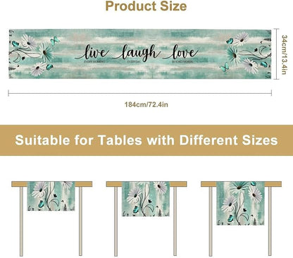 Daisy Floral Table Runner, Spring Summer Teal Floral Flower Boho Butterfly - Image 5