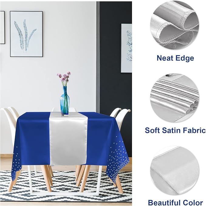 24Pack Disposable Plastic Tablecloths and Satin Table Runner Set Blue and - Image 3