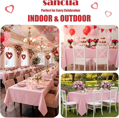 sancua Rectangle Tablecloth - 70 x 108 Inch - Stain and Wrinkle Resistant Washable Polyester Table Cloth, Decorative Fabric Table Cover for Dining Tables, Buffet Parties and Camping, Pink