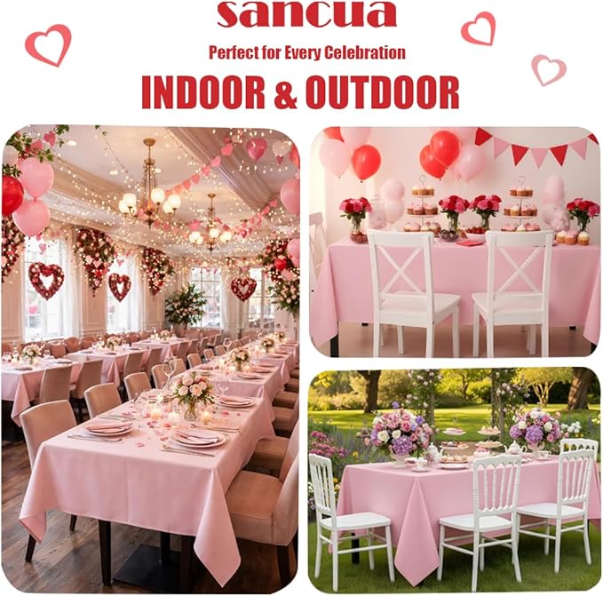 sancua Rectangle Tablecloth - 54 x 78 Inch - Stain and Wrinkle Resistant Washable Polyester Table Cloth, Decorative Fabric Table Cover for Dining Tables, Buffet Parties and Camping, Pink
