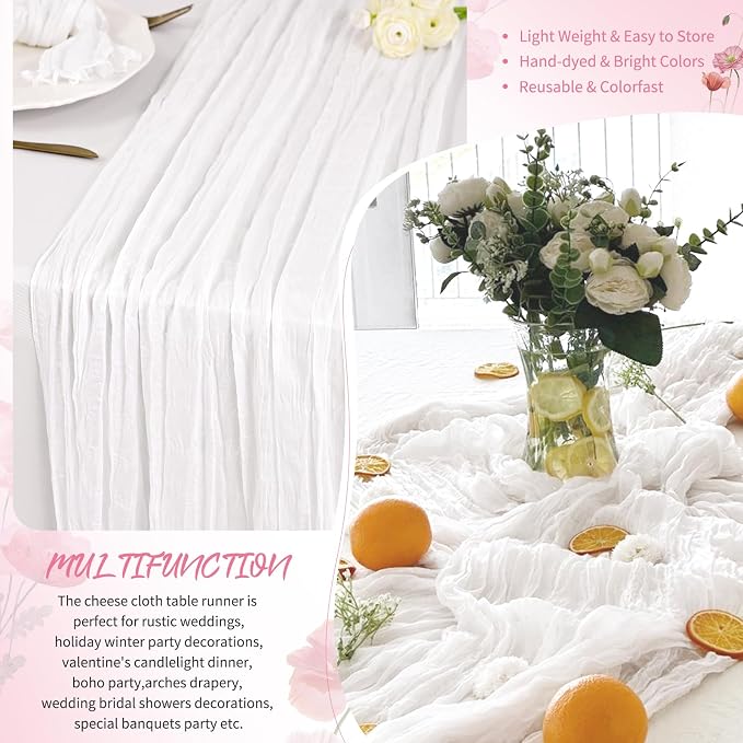 Showgeous 4 Pack White Cheesecloth Table Runner, 17 x 108 Inches | Boho - Image 5