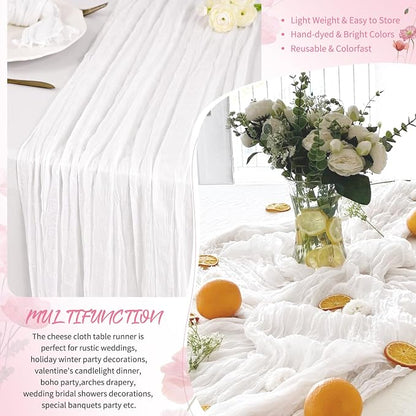 Showgeous 4 Pack White Cheesecloth Table Runner, 17 x 108 Inches | Boho - Image 5