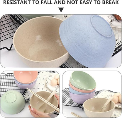4 Pcs Large Capacity Wheat Straw Salad Mixing Bowls Food Serving Bowls for Fruit Noodles and Salads Lightweight Smooth Finish Heat-resistant and Easy to Clean Random Color