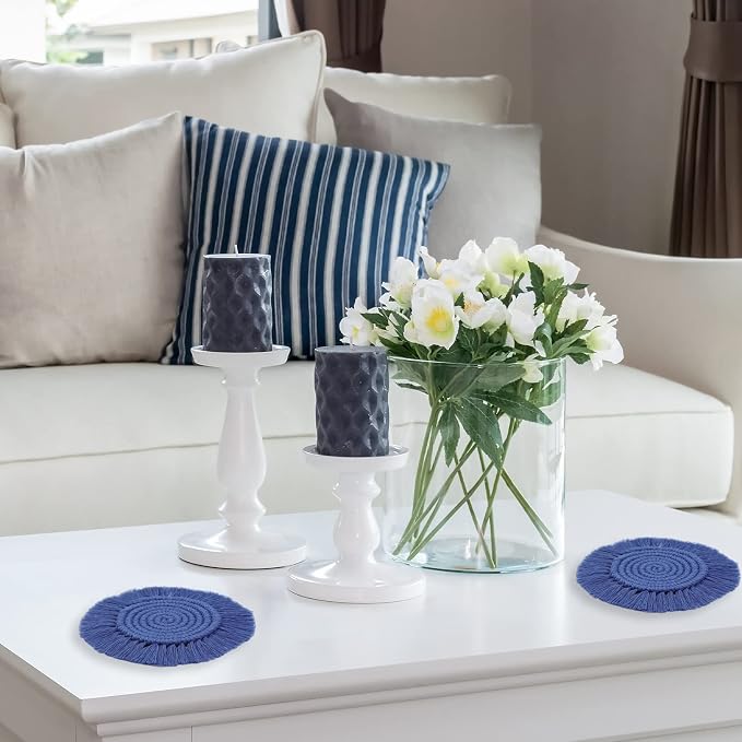Coomin Boho Coasters for Drinks, Handmade 7.4in, 2p Light Blue | Woven - Image 7