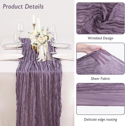 3 Pack Dusty Purple Cheesecloth Table Runner 120 Inch Boho Wedding Decor | - Image 3