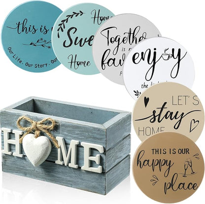 Queekay Coasters Set of 6 House Warming Gifts New Home Wooden Farmhouse Drink by Queekay