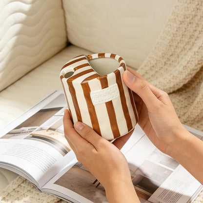 10oz Ceramic Coffee Mug with Sip Hole, Striped Espresso Cups - Image 7