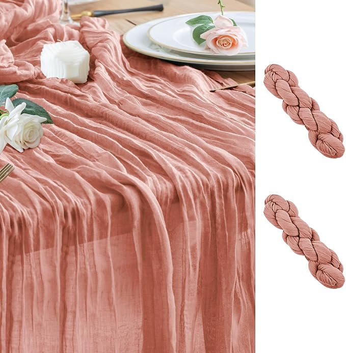 Cheesecloth Table Runner Dark Rose 10FT Boho Gauze Runner, 2 Pack | 120 Inch by Wokceer