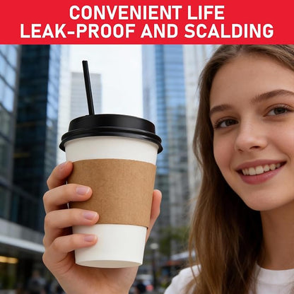 12 oz Paper Coffee Cups with Lids 100 Pack, Disposable Hot Coffee Cups with Lids - Image 4