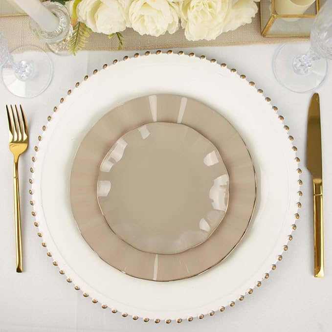 Efavormart 10 Pack | Taupe 6" Round Plastic Dessert Salad Plates, Disposable - Image 8