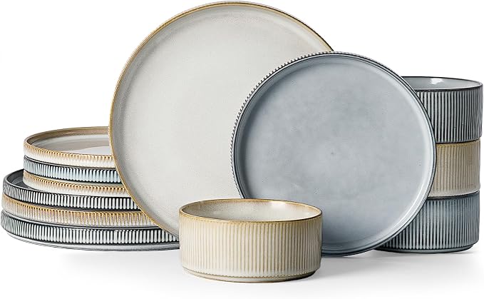 Famiware Star Stoneware Dinnerware Set, Reactive Glaze Plates & Bowls by Famiware