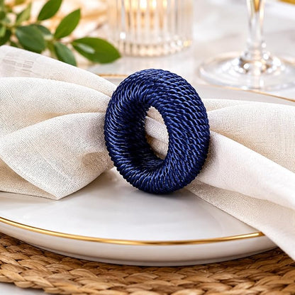 Blue Napkin Rings Set of 12, Rustic Boho Rayon | Rayon over plastic core - Image 3