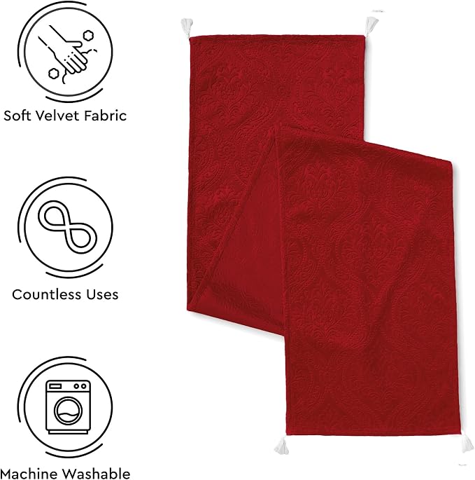 Encasa XO Table Runner, Embossed Velvet, Elegant 13"x72" | Red, 175 GSM - Image 4