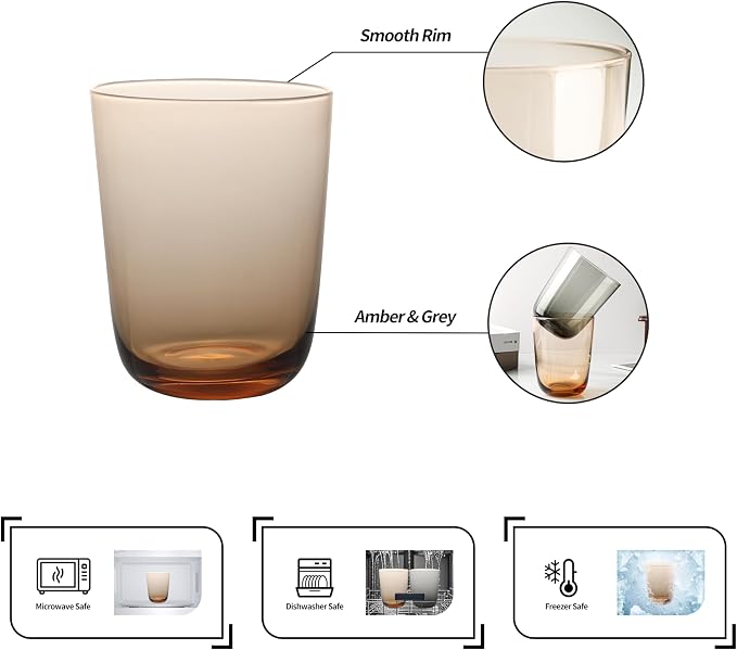 NIRA.Z 13 oz Borosilicate Glass Cups Set of 2, Amber & Grey Two-Tone Drinking - Image 3