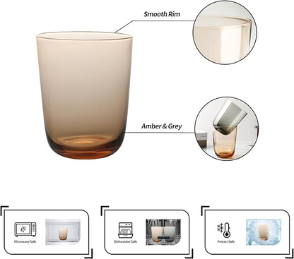 NIRA.Z 13 oz Borosilicate Glass Cups Set of 2, Amber & Grey Two-Tone Drinking - Image 3