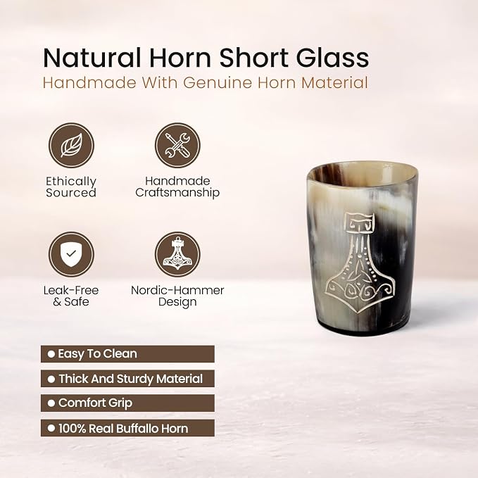 Handicrafts Home Viking Horn Shot Glasses Set of 4, Handmade Natural Ox Horn - Image 2