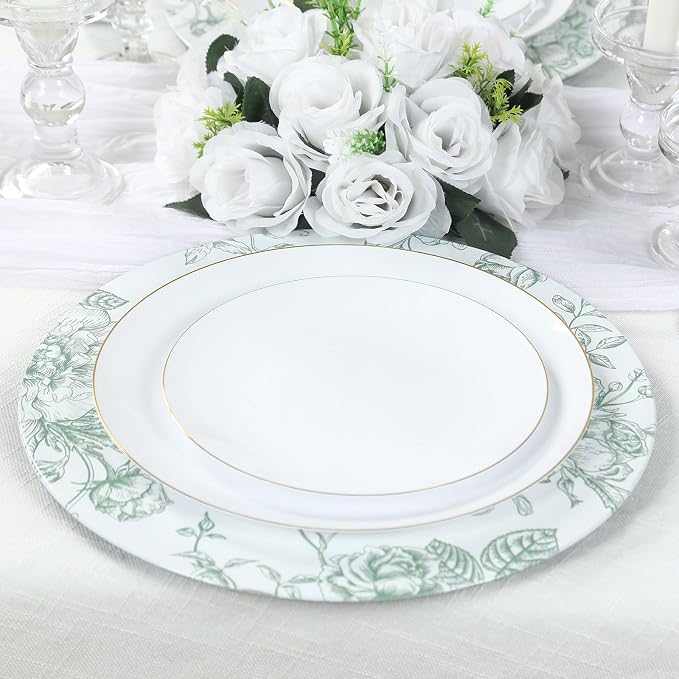 Efavormart 6 Pack Floral Acrylic Charger Plates in French Toile Pattern - Image 4