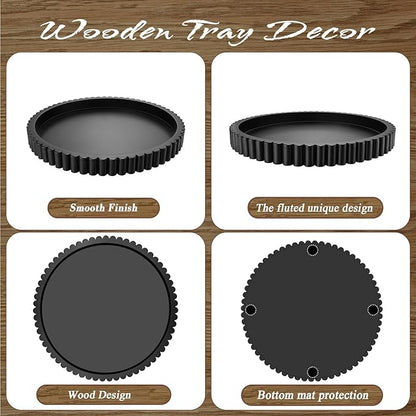 Handmade 12in Decorative Tray for Coffee Table Tray Decor, Black Wooden Decorative Round Tray for Kitchen, Living Room, Home Decor