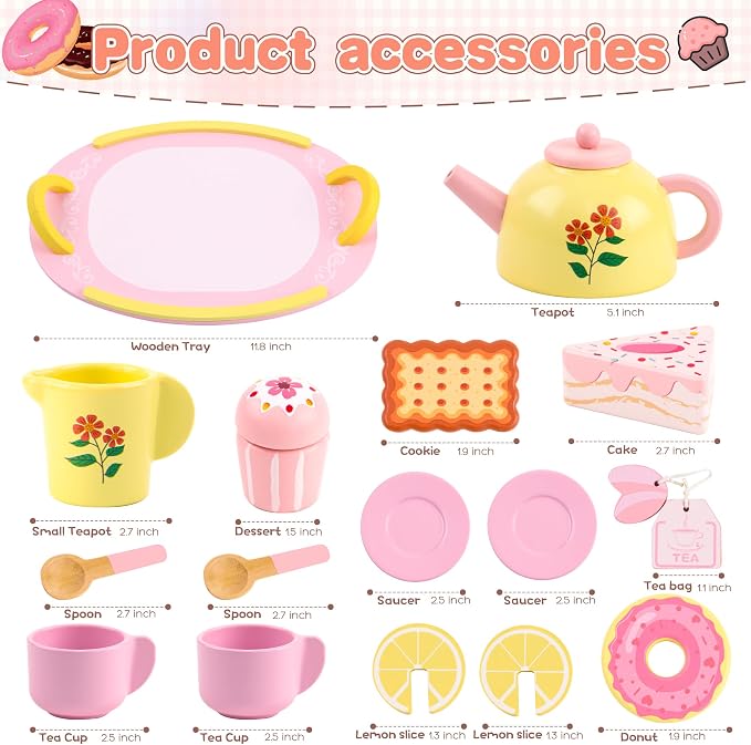 Tea Sets for Toddlers 3-5 Wooden Tea Party Set Toys for 3 Year Old Girls | Tea - Image 2