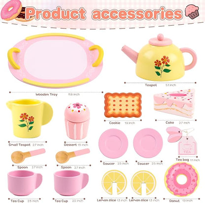 Tea Sets for Toddlers 3-5 Wooden Tea Party Set Toys for 3 Year Old Girls | Tea - Image 2