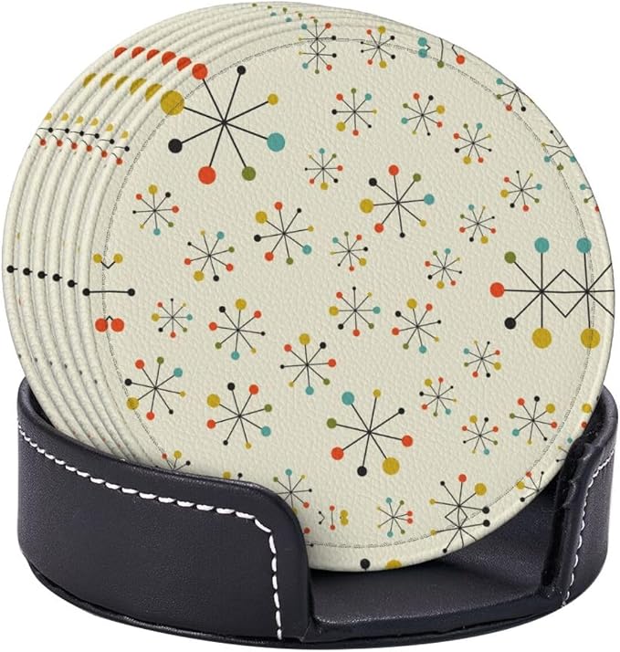 Mid Century Retro Coasters for Drinks Round Leather Coaster - Image 3