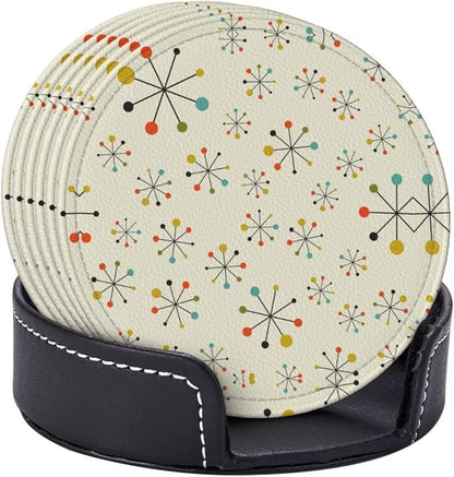 Mid Century Retro Coasters for Drinks Round Leather Coaster - Image 3