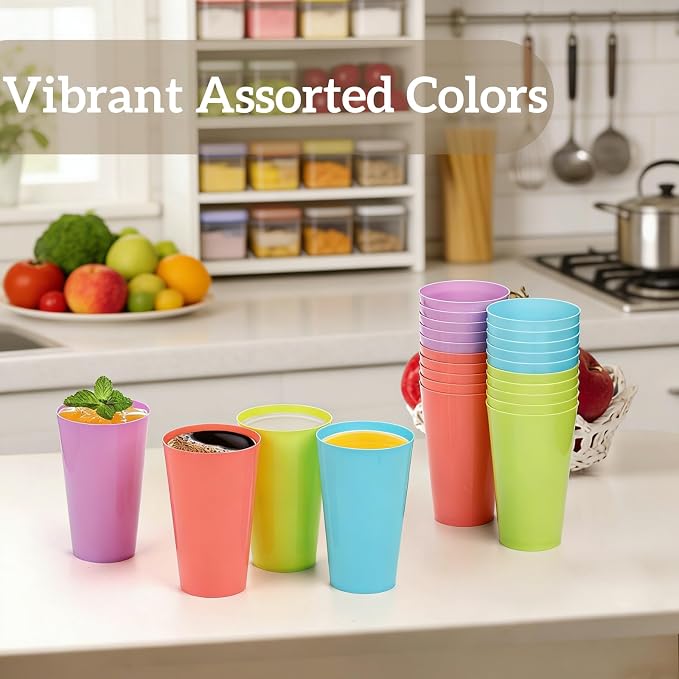 Pumtus 24 Pack Reusable Plastic Cups, 13 OZ Colorful Unbreakable Water Tumbler - Image 4