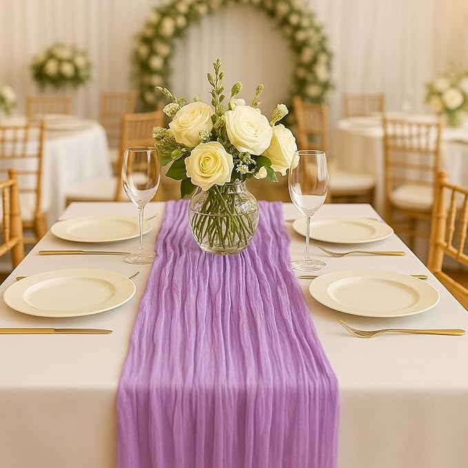 6 Pack Lilac 10FT Purple Cheesecloth Table Runner –120 Inch Boho Gauze Table by HQ-SITE