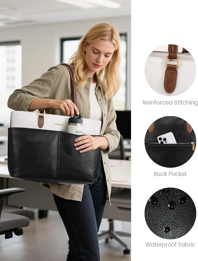 LOVEVOOK Work Tote Bag for Women, Vintage Leather 17.3 Inch Laptop Bags - Image 6