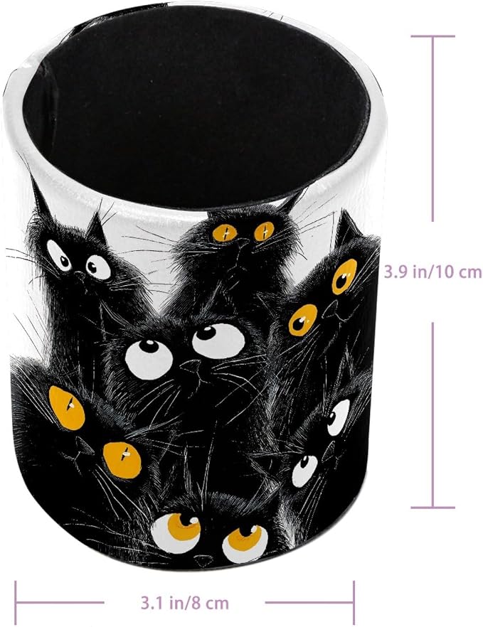 Black Cats Leather Pen Holder for Desk, Desktop Caddy Stationery Organizer for - Image 3