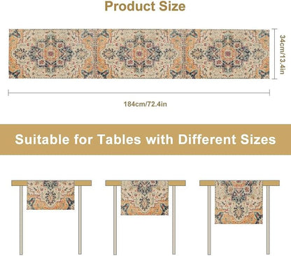 Bohemia Orange Table Runner, Rustic Farmhouse Vintage Geometric Floral Print - Image 8