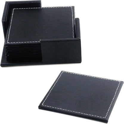 Semetall Drink Coasters 6 Pcs Premium PU Leather Square Coasters 4"x4"x0.2" | by Semetall