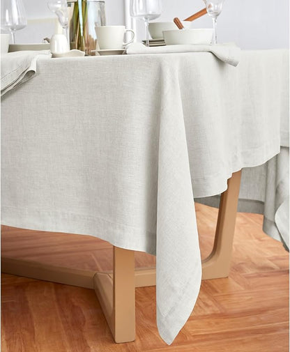 Solino Home Linen Tablecloth 70 x 90 Inch - 100% Pure Linen Light Flax Table Cloth for Rectangle Tables - Sonoma, Machine Washable Tablecloth for Spring, Easter