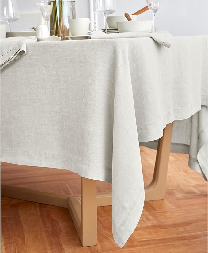 Solino Home Linen Tablecloth 70 x 108 Inch - 100% Pure Linen Light Flax Table Cloth for Rectangle Tables - Sonoma, Machine Washable Tablecloth for Spring, Easter