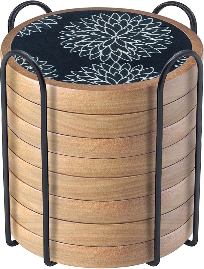 Wood Coasters Set of 8 with Holder, Cewiru Cup Mat by Unknown