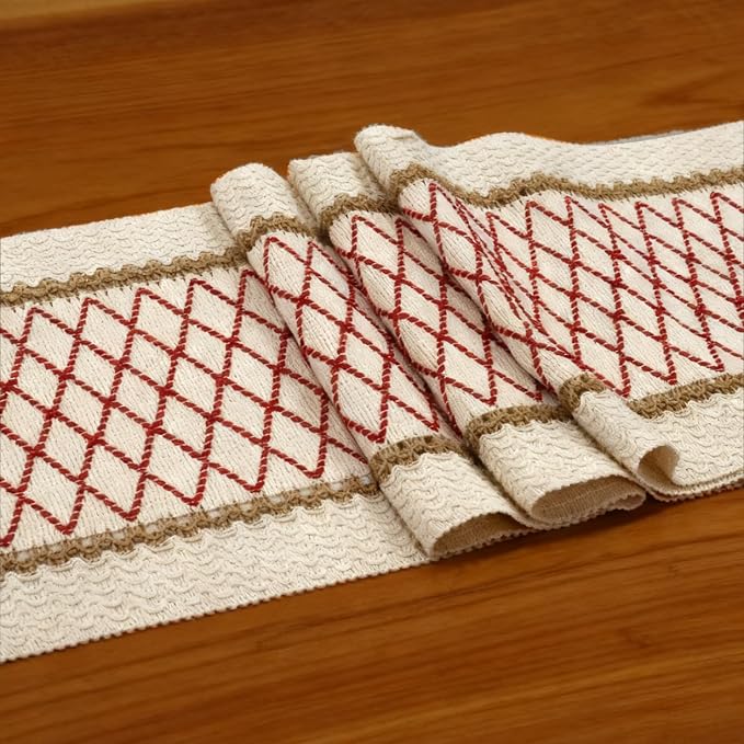 EMMTEEY Macrame Table Runner Boho Style 108 Inches Long, Hexagonal Red | - Image 3