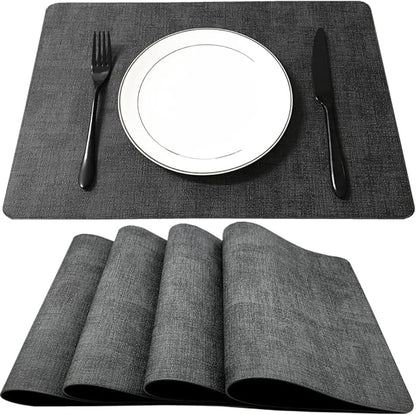 WAZAIGUR Waterproof Easy to Clean Heat Resistant Thick Faux Leather Washable Placemats Set of 4 Grey
