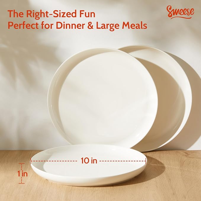 Sweese Porcelain Dinner Plates Set of 6, 10 Inch Lightweight Round Dish Set - Image 2