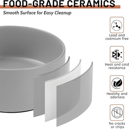 Large Dog Bowls, Non Slip Heavy Ceramic Dog Food and Water Bowl with White Silicone Base, 2 Pack Pet Feeding Bowls for Medium Big and Giant Dogs (Grey+Green, 8 Inches)