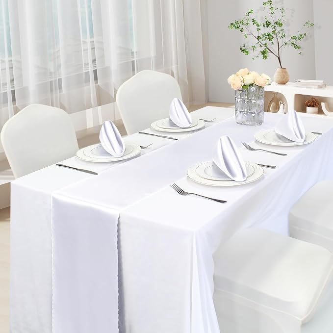 VACVELT White Satin Table Runners, 12x72 Inch, 2 Pack, Scalloped Edge | Silky - Image 2
